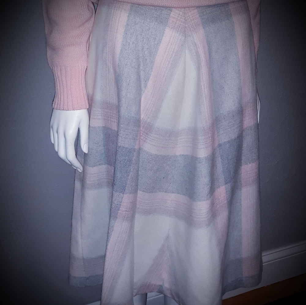 Vintage Pink and Gray Plaid Midi Skirt